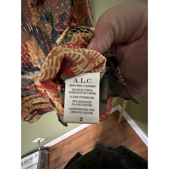 $326 A.L.C. Women Brown Dana Metallic‎ Stripe Long Sleeve Silk Blouse Top Size 4 - Picture 8 of 11